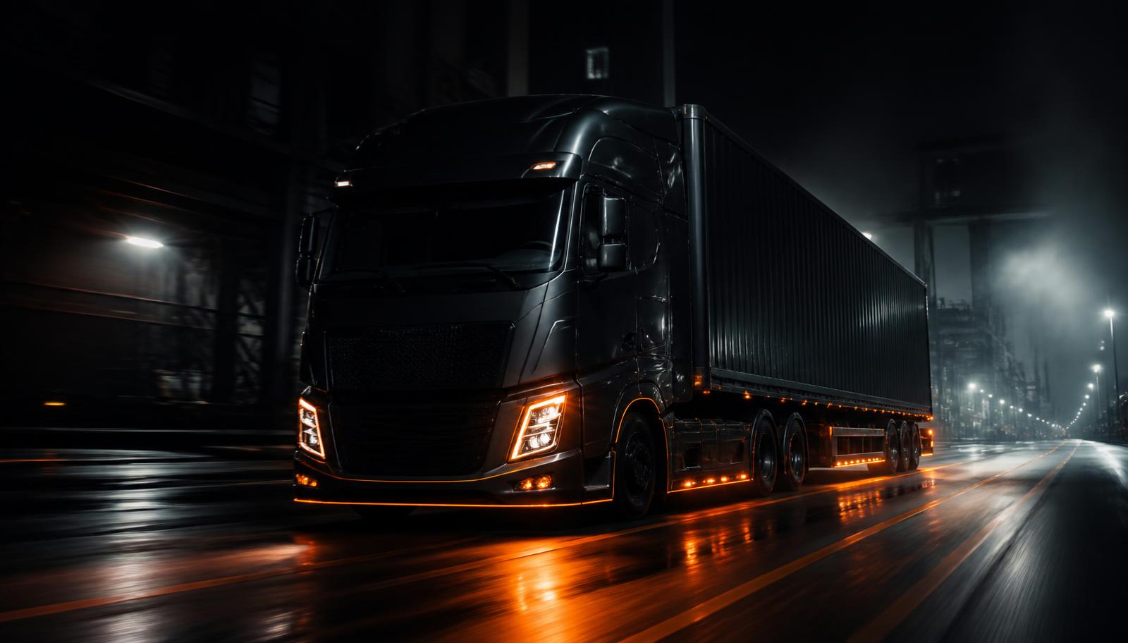 HM Cargo Ground Transportation Fleet Modern cargo truck moving through the night